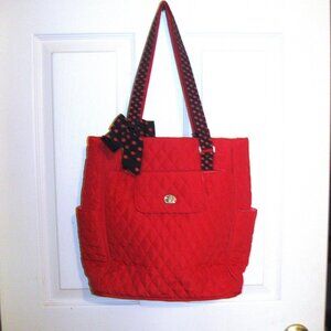 Quilted Tote with Checked Lining, inner zip compartments, Outer Pockets